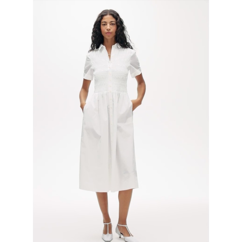 J.Crew | NWT Elsie Smocked Cotton Poplin Shirt Dress White | Sz XS